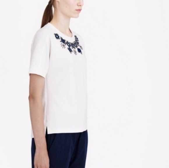 NWT J. Crew Structured Necklace Short Sleeve T-Shirt | white and blue si… - Picture 4 of 9